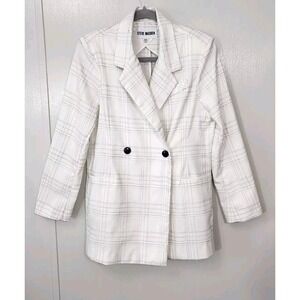 Steve Madden White Gray Plaid Nika Blazer Jacket Womens Size‎ XS Double Breasted